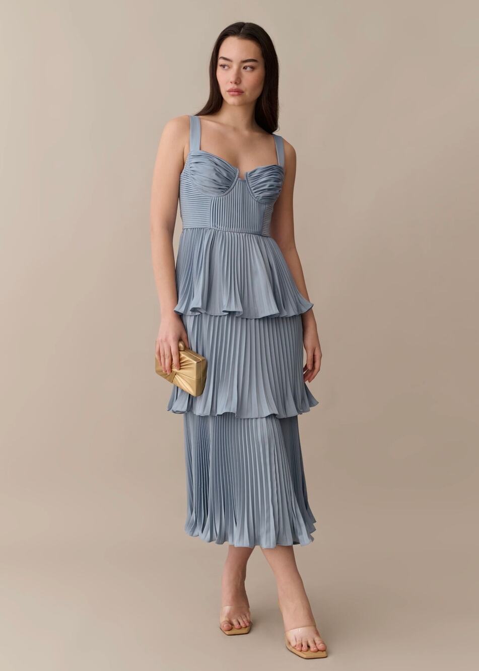 o.p.t Hyacinth Dress Blue Pleated Tiered Midi Dress Size 2 Prom Homecoming NWT